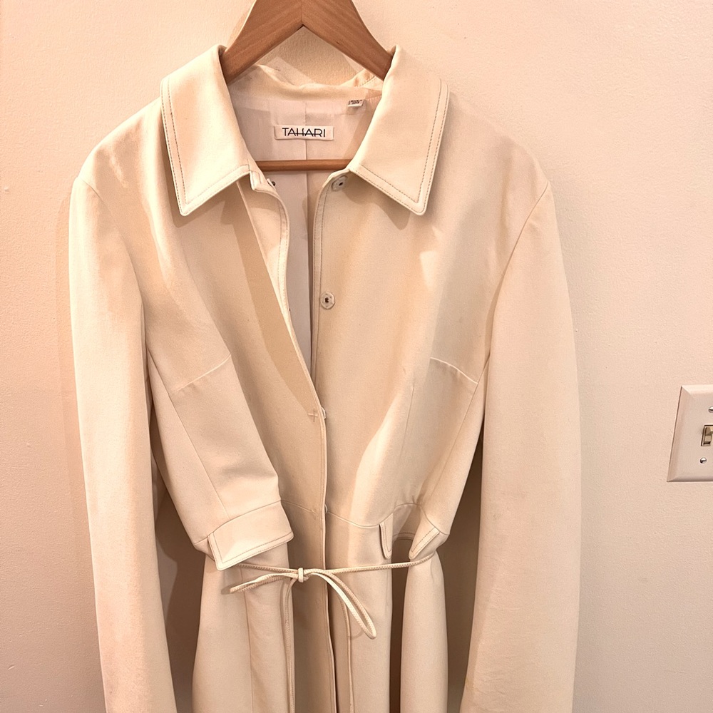 Tahari cream tench with rope ties:) GORGEOUS! Causal or dressy.